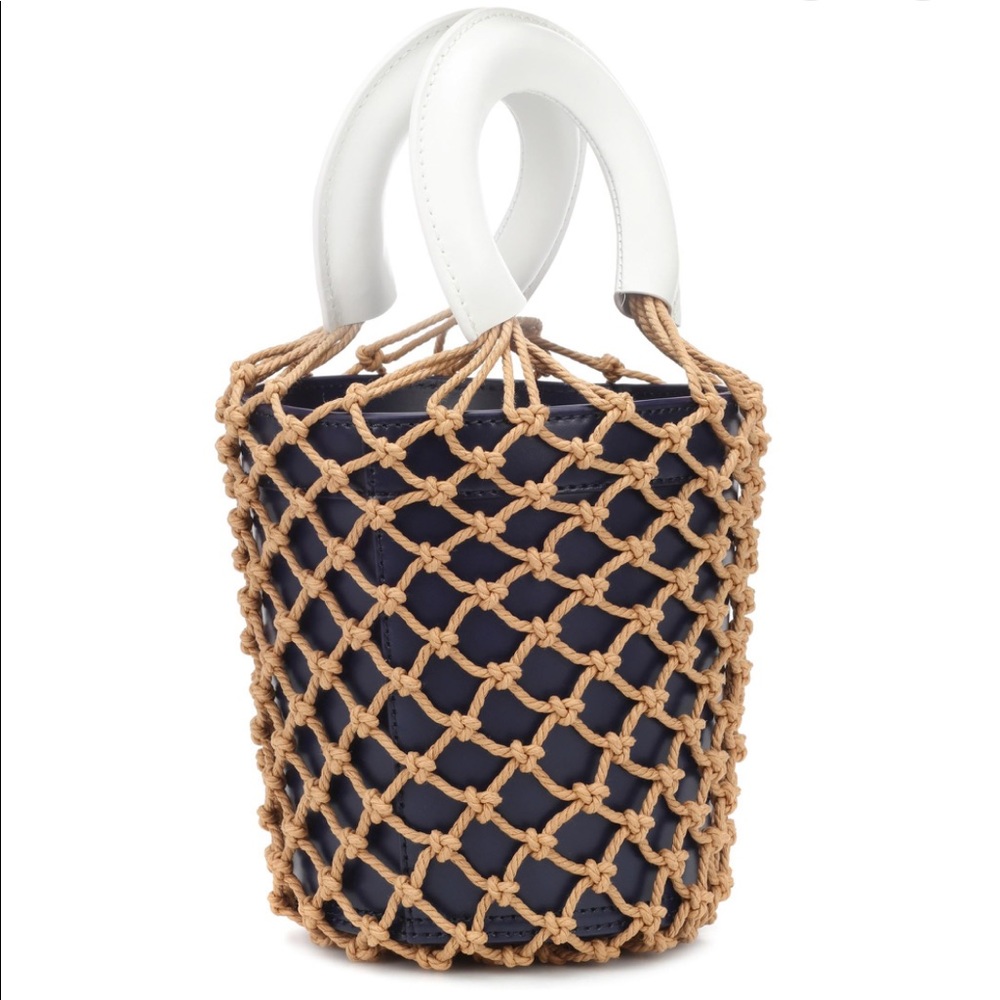 STAUD - Moreau Macrame Bucket Bag in Navy, EUC